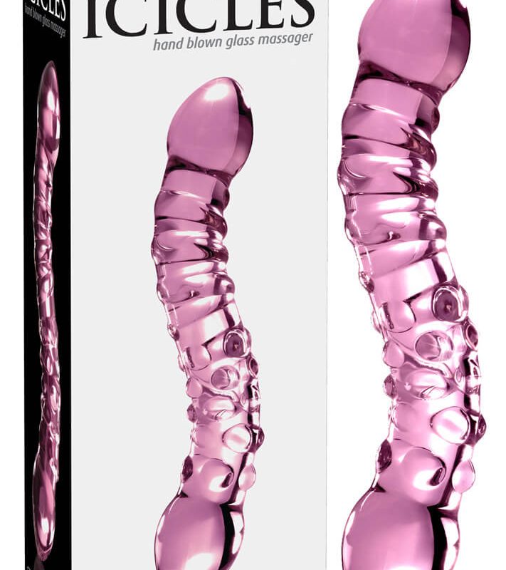 Icicles No. 55 - kétvégű, G-pont üveg dildó (pink)