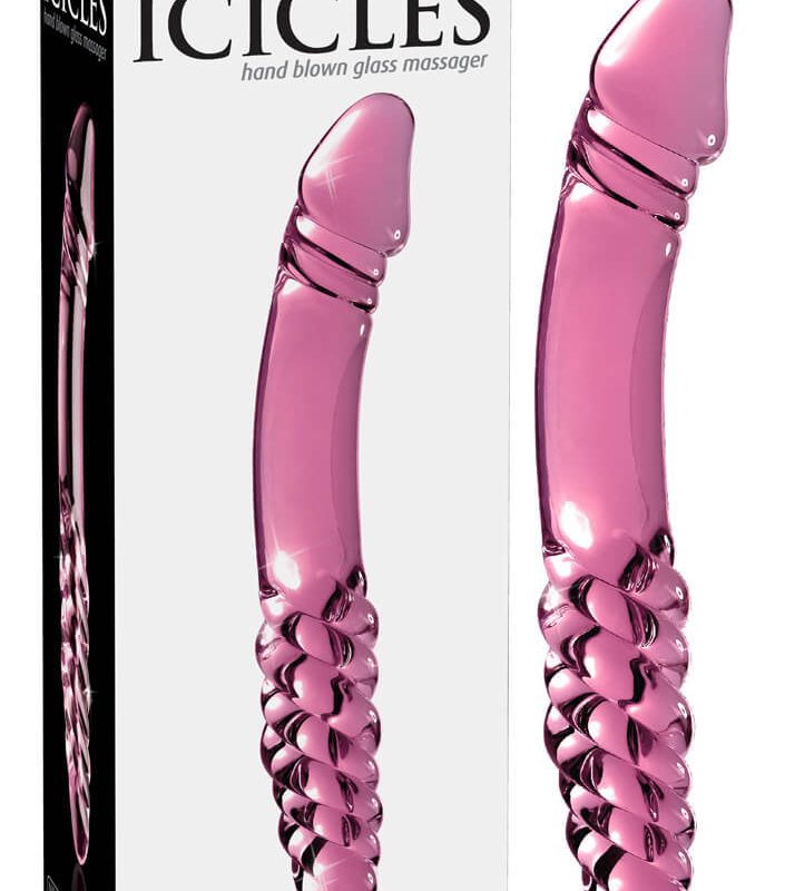 Icicles No. 57 - péniszes kétvégű üveg dildó (pink)