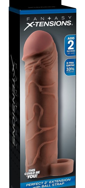 X-TENSION Perfect 2 - heregyűrűs péniszköpeny (19cm) - sötét natúr