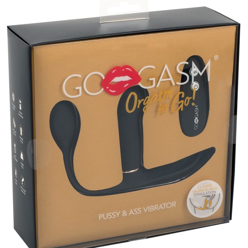 GoGasm Pussy & Ass - akkus, rádiós 3 ágú vibrátor (fekete)