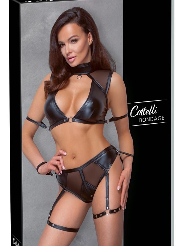 Cottelli Bondage - Melltartó szett hálós betéttel (fekete)