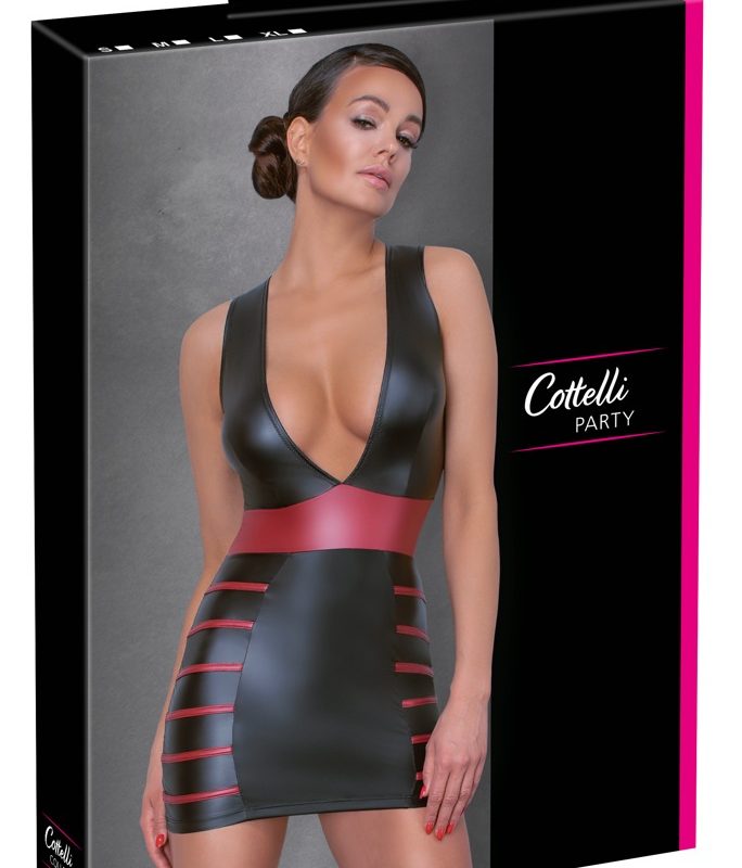 Cottelli Party - csíkos, testre simuló ruha (fekete-vörös)