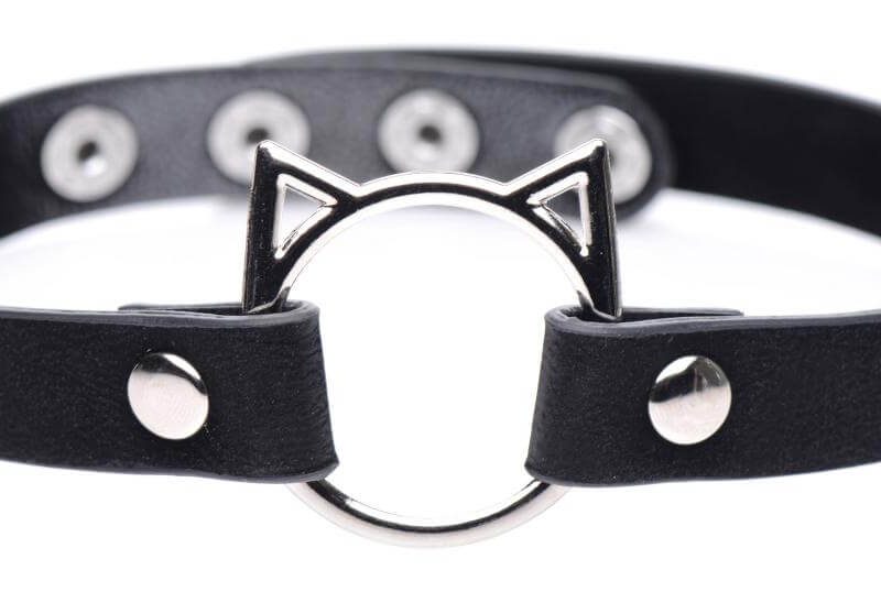 Master Series Kinky Kitty - nyakörv cica fej karikával (fekete)