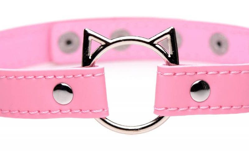 Master Series Kinky Kitty - nyakörv cica fej karikával (pink)
