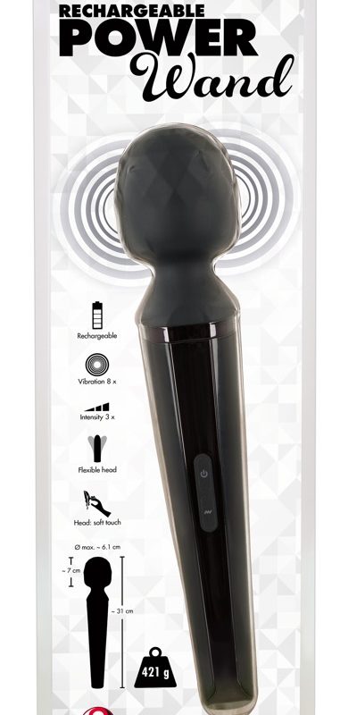 You2Toys Power Wand - akkus, masszírozó vibrátor (fekete)