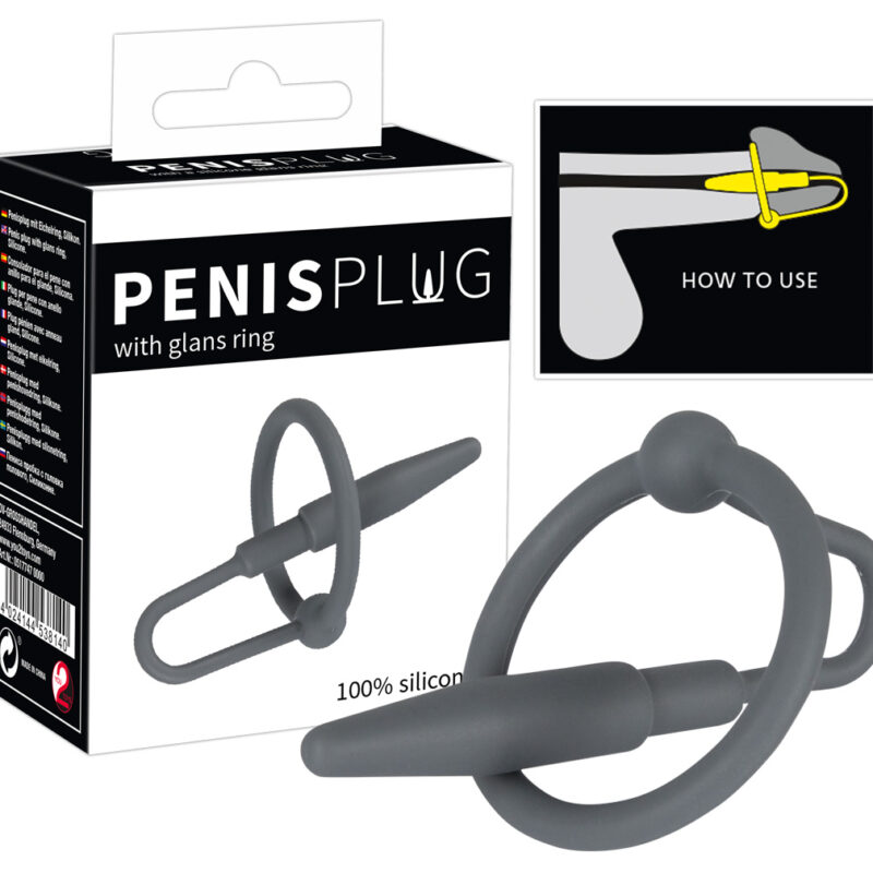 Penisplug - szilikon makkgyűrű húgycsőkúppal (szürke)