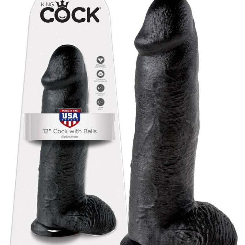 King Cock 12 herés nagy dildó (30 cm) - fekete