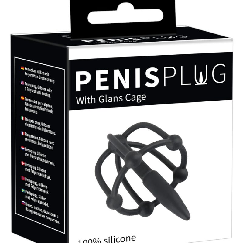 Penisplug - szilikon makk ketrec húgycsőkúppal (fekete)