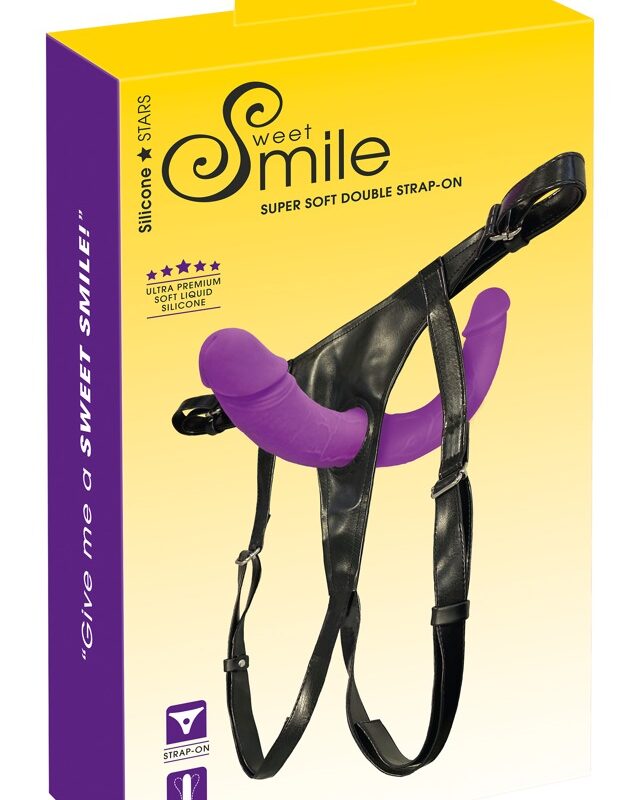 SMILE - felcsatolható dupla dildó alsóval (lila-fekete)
