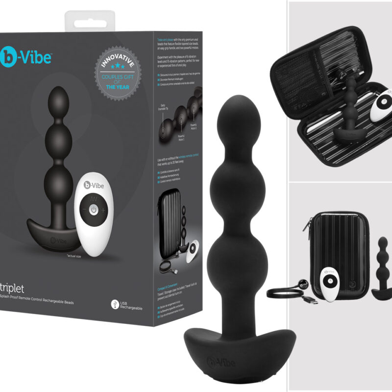 b-Vibe - tripla gyöngyös, akkus anál vibrátor (fekete)