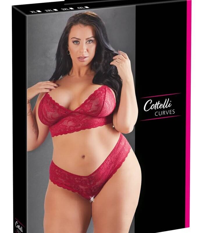 Cottelli Plus Size - puha csipke melltartó szett (piros)