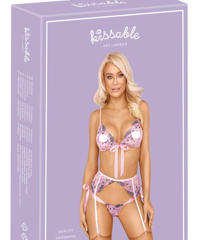 Kissable - rózsás hímzéses fehérnemű szett (pink)