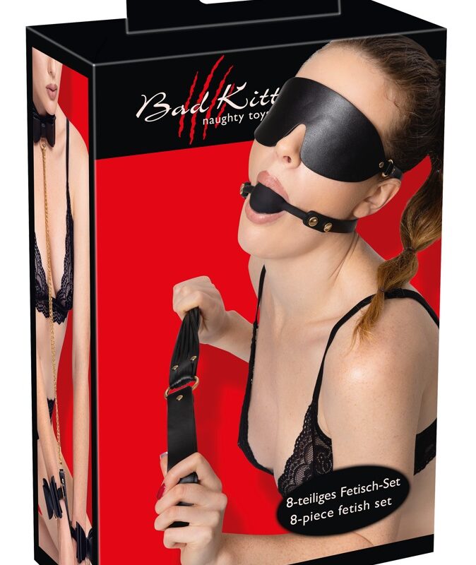 Bad Kitty - bondage szett táskában - 7 részes (fekete-arany)