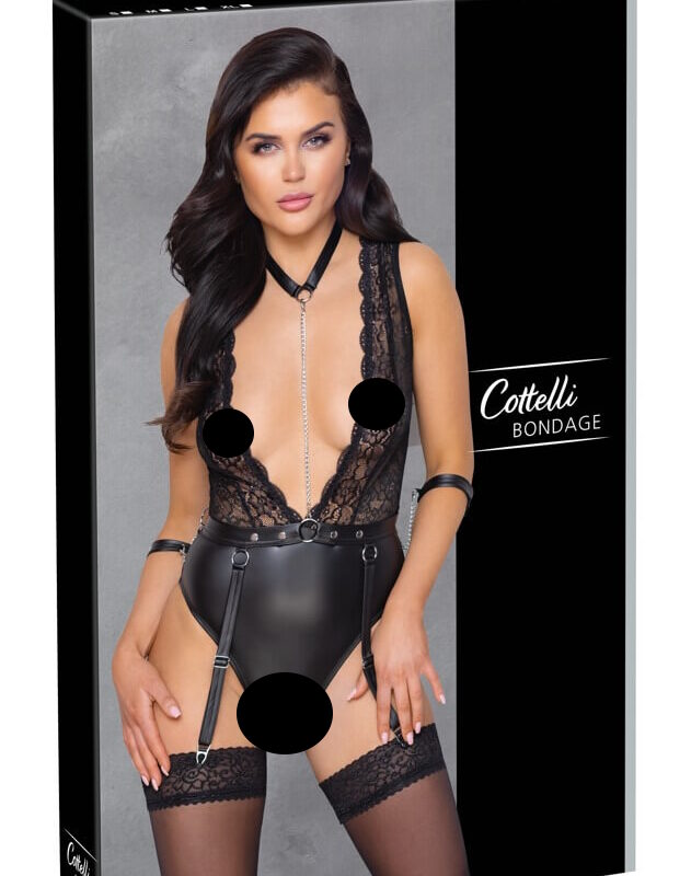 Cottelli Bondage - csipkés, nyakpántos body (fekete)