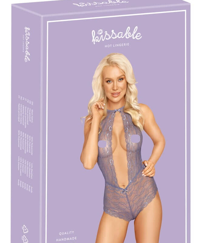 Kissable - nyakpántos, csipke body (lila)
