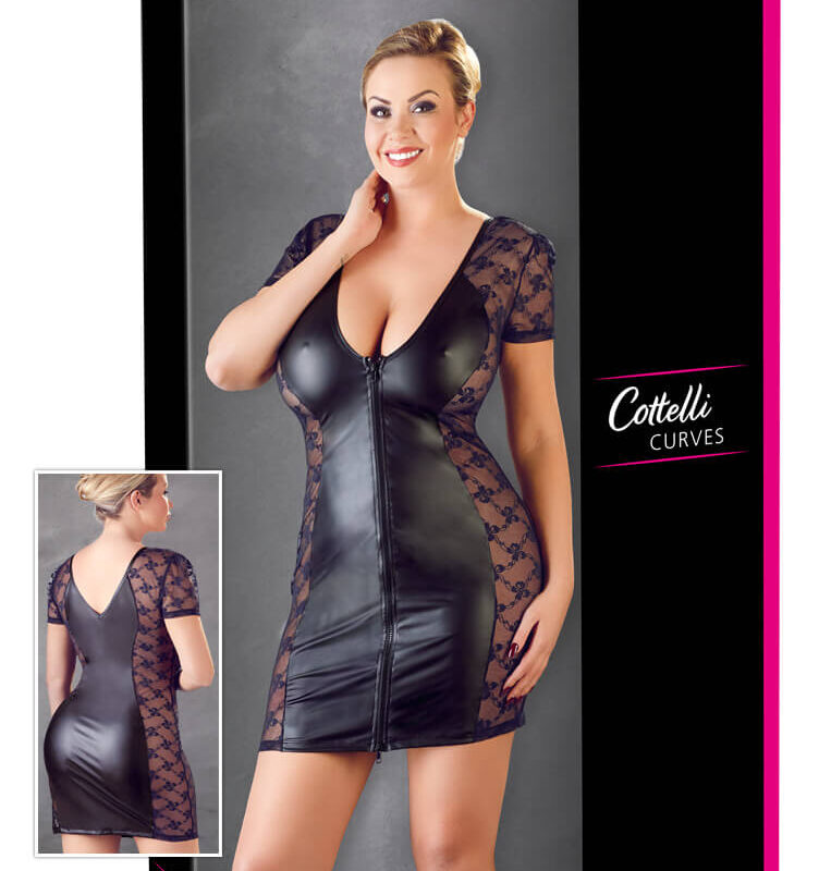 Cottelli Plus Size - masnis, csipkés kombinált ruha (fekete)