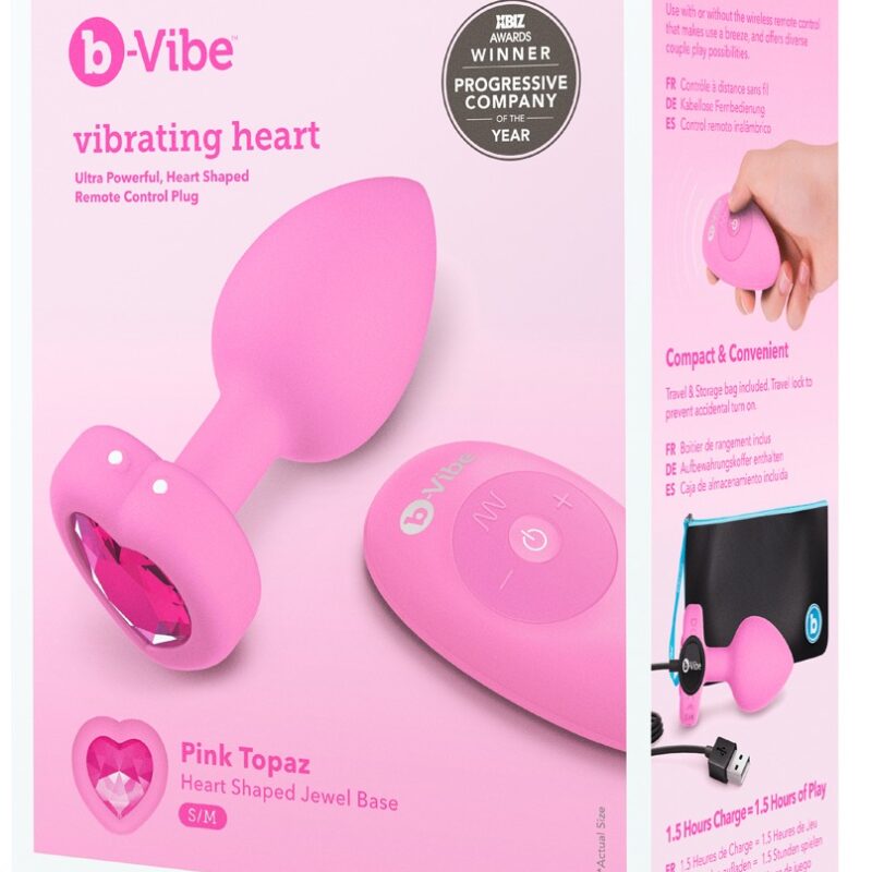 b-vibe heart - akkus, rádiós anál vibrátor (pink)