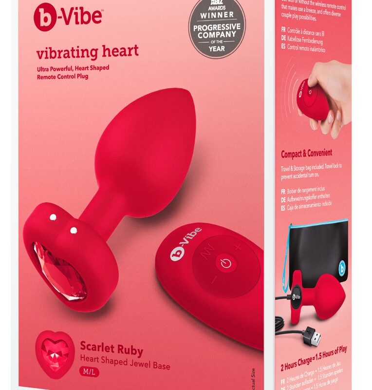 b-vibe heart - akkus, rádiós anál vibrátor (piros)